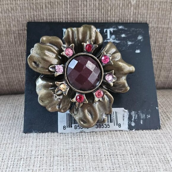 Mixit Women Ring Marroon Faux Stone Bronze Tone Fashion Jewelry Stretchable - Picture 4 of 12